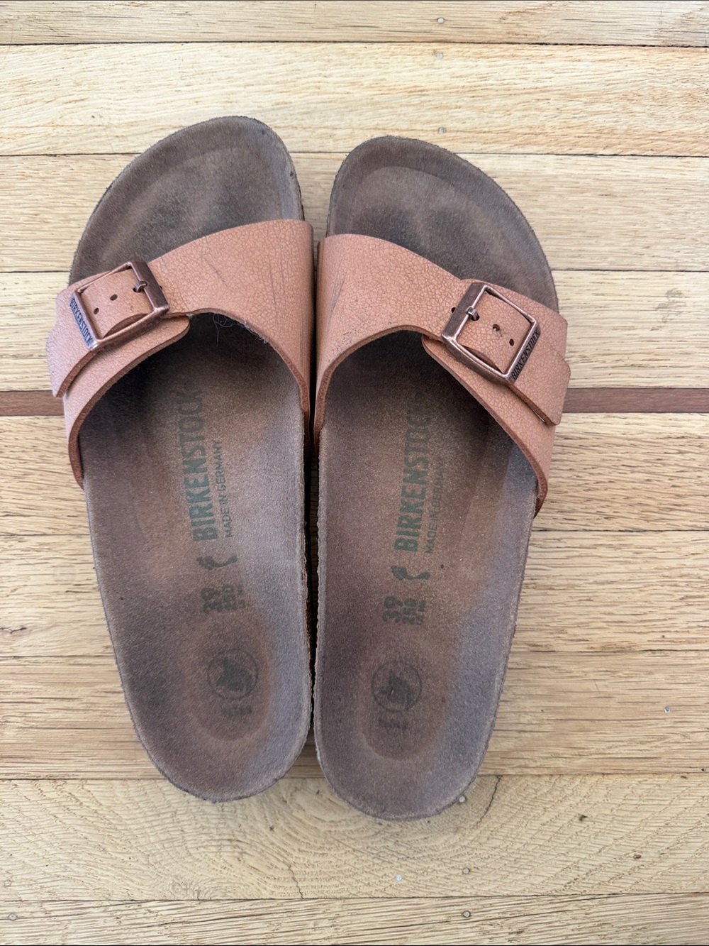 Birkenstock Women's Single Strap Slide Sandals in Cognac Brown